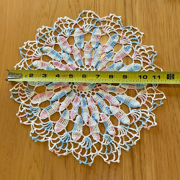 Vintage Hand Crocheted Doilies Doily Pastel Pink Blue White Delicate Lot of 7 - Picture 7 of 15